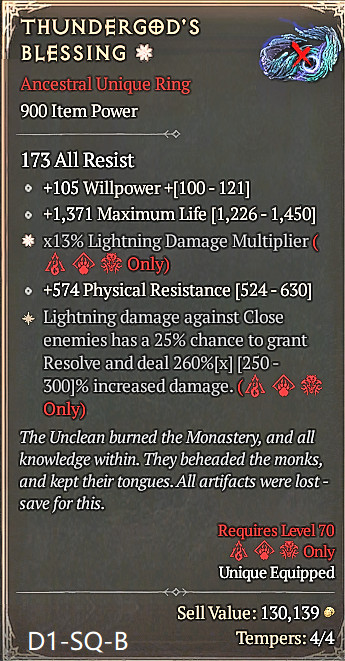 🔥 Diablo 4 Season 14 🔥Thundergod’s Blessing 1GA/ 4GA