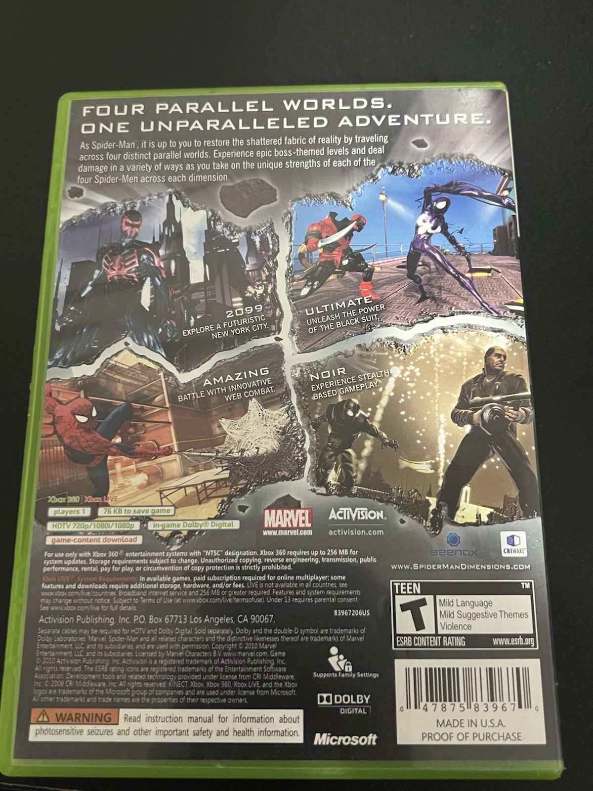Spider-Man: Shattered Dimensions Microsoft Xbox 360 with Box