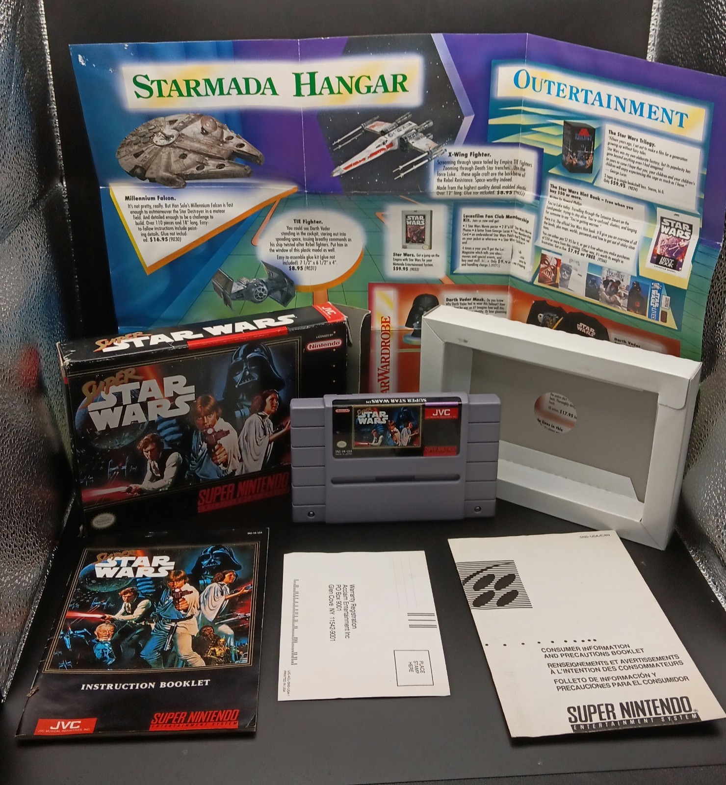 STAR WARS „SUPER“(1991) SNES COMPLETE IN BOX-EXCELLENT! PLAYS!RARE LARGE INSERT!
