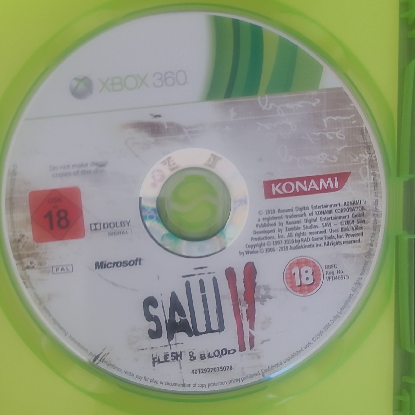 Konami Saw II: Flesh & Blood PAL Manual Included 18 2010 Xbox 360