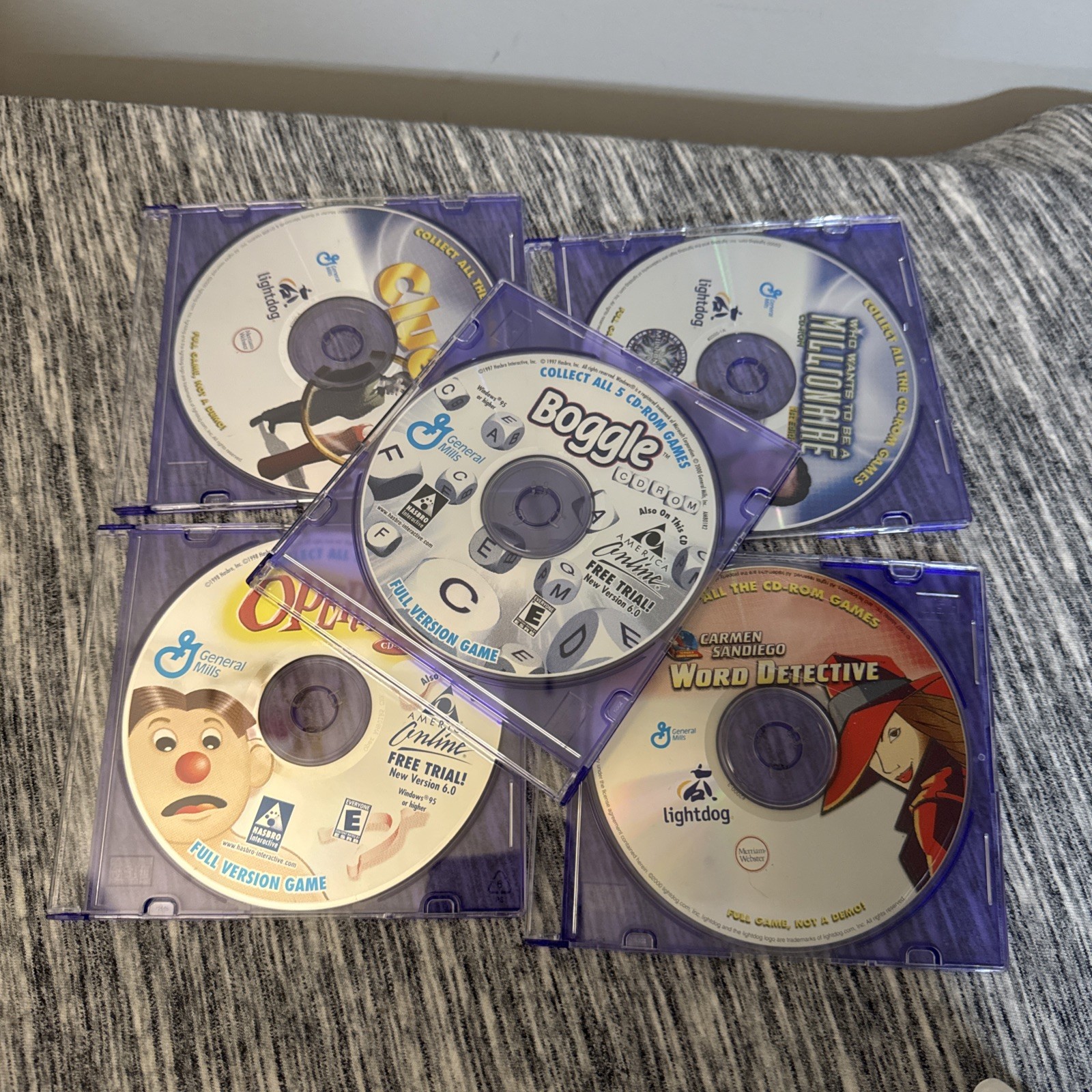 General Mills PC 5 Game Lot Operation Clue Carmen SanDiego Boggle Millionaire