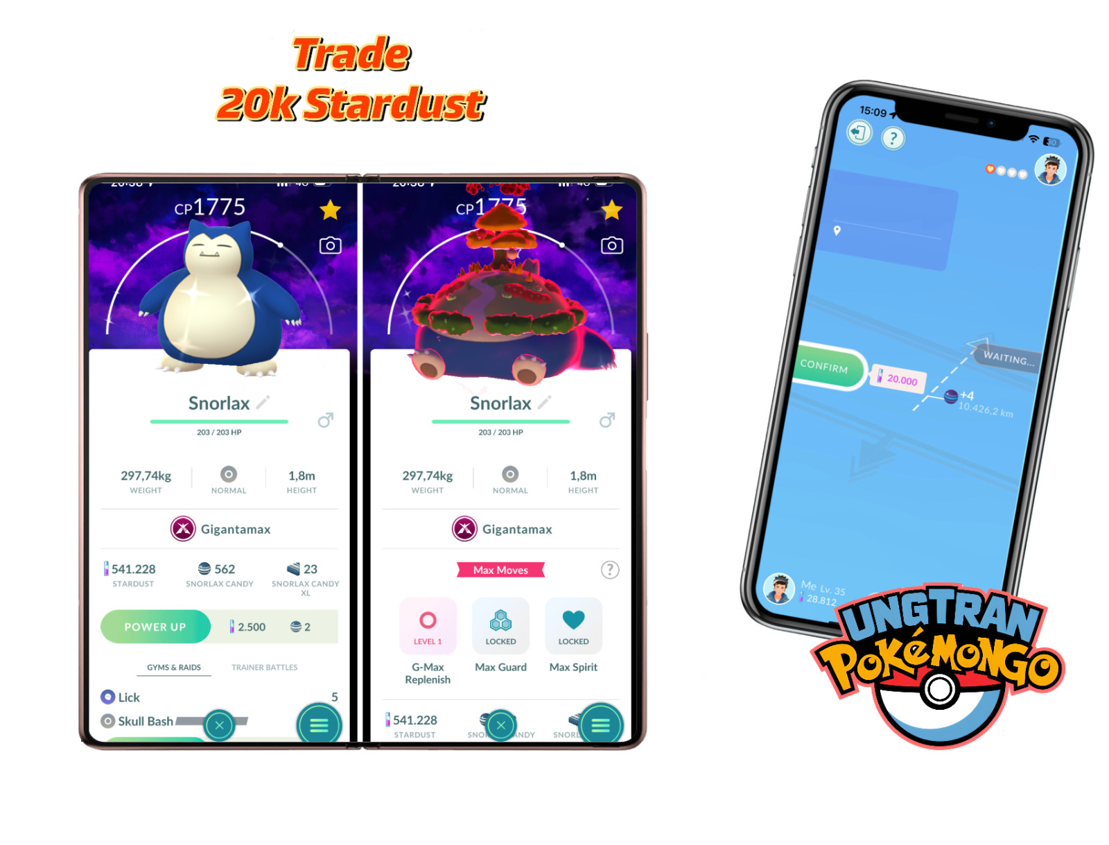 Shiny Gigantamax Snorlax Dark Skies back-ground Tr-de 20k star-dust