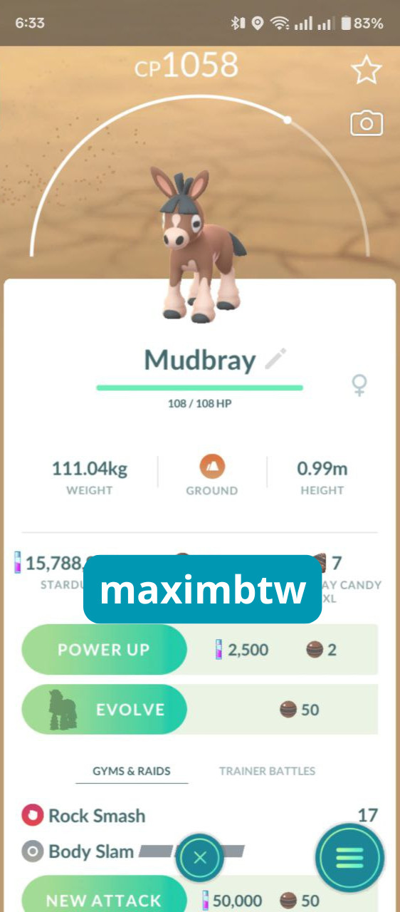 Non shiny Mudbray – exclusive from Safari City – ✨Pokemon GO✨