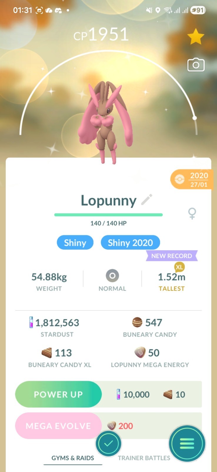 Shiny Lopunny ( Caught In 2020 ) ( Maxed Level 40 ) ( 3 Moves ) Pokemon Tr@de Go