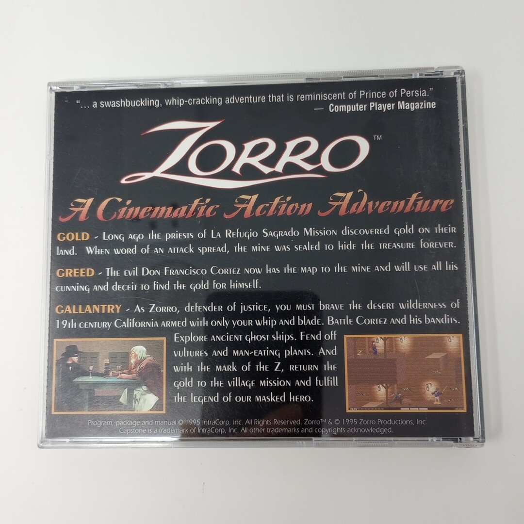 Vintage Zorro A Cinematic Action Adventure PC Game CD Rom 1995 Plus Manuals