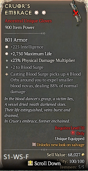🔥 Diablo 4 Season 14 🔥Cruor’s Embrace 1GA/ 4GA