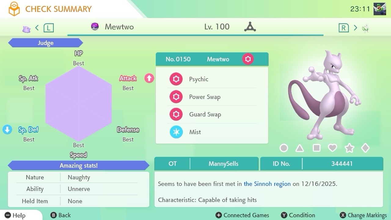 BDSP Caught Legendaries Shiny/Non Shiny, 6IV, Level 100, EVs 6HP 252ATK 252SPE