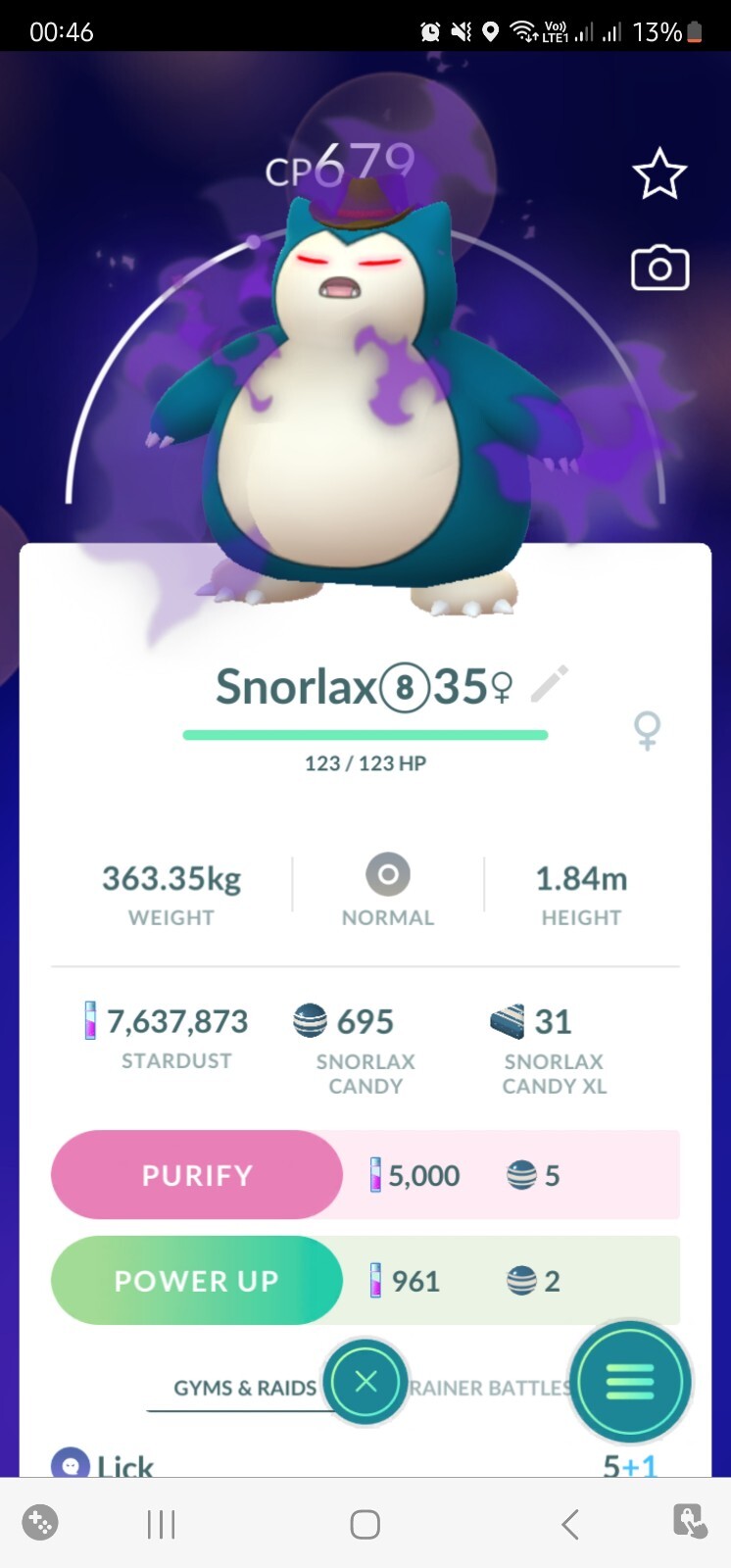 Shadow Snorlax Cowboy Pokemon Tr@de Go