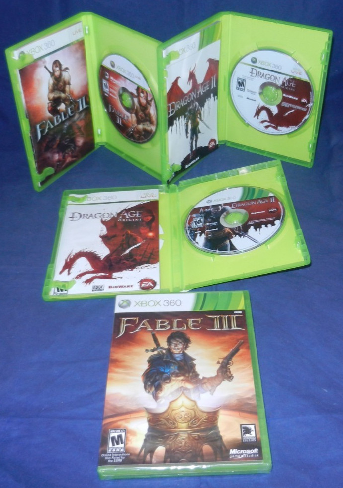 Xbox 360; NEW – Fable 3, VG – Fable 2, Dragon Age 2, Dragon Age Origins, w/Mans