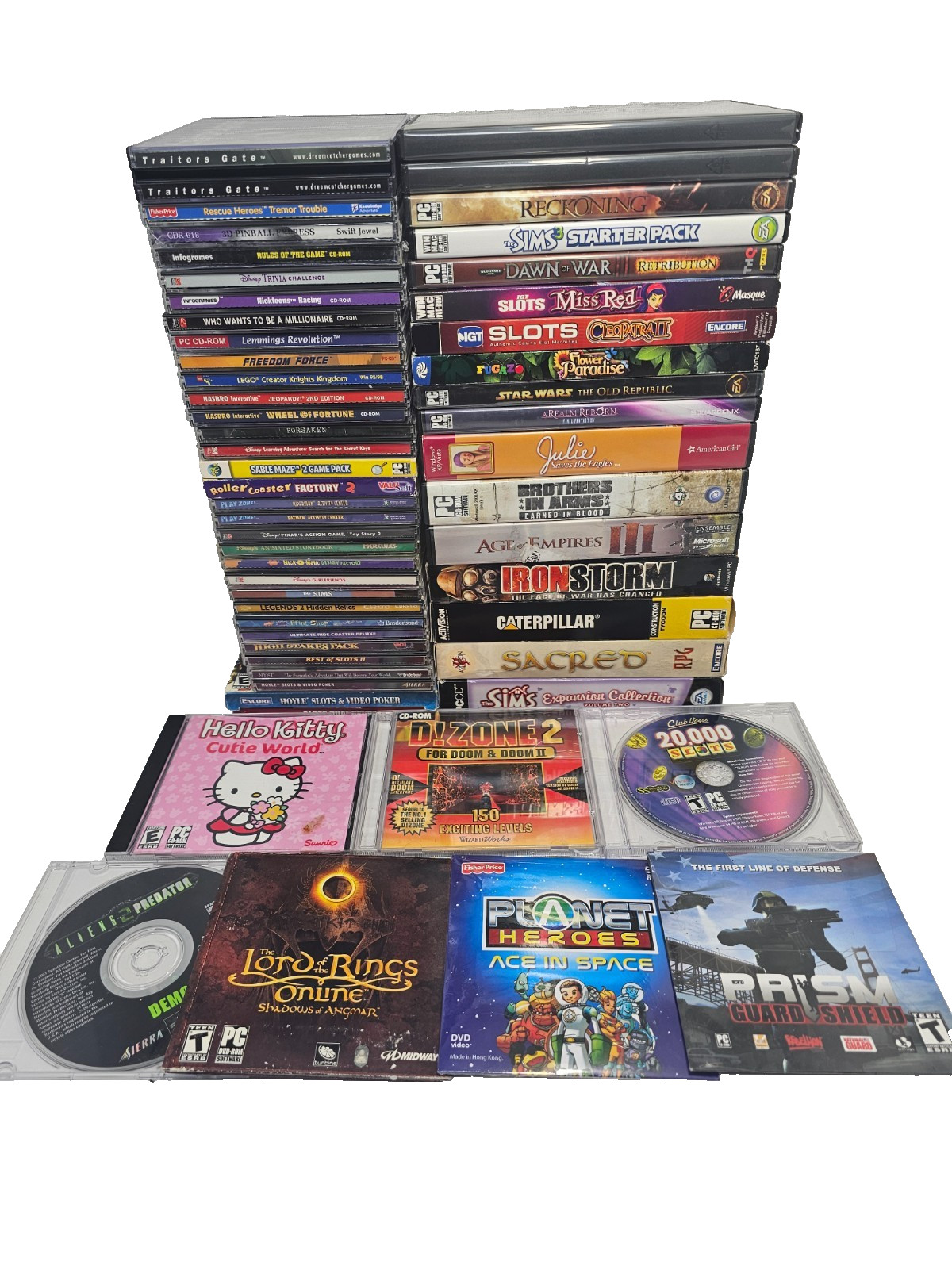 Huge PC CD-ROM Lot 60+ Games Sims 3 Age of Empires III Hello Kitty Doom D!Zone