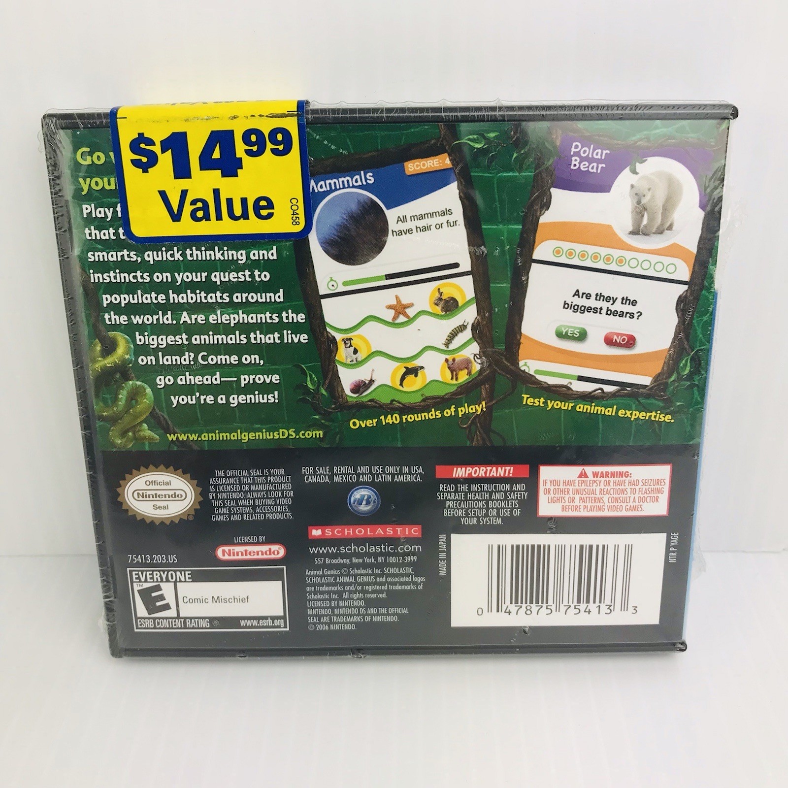 Animal Genius (Nintendo DS, 2007) Brand New Factory Sealed Rated E Everyone Kids