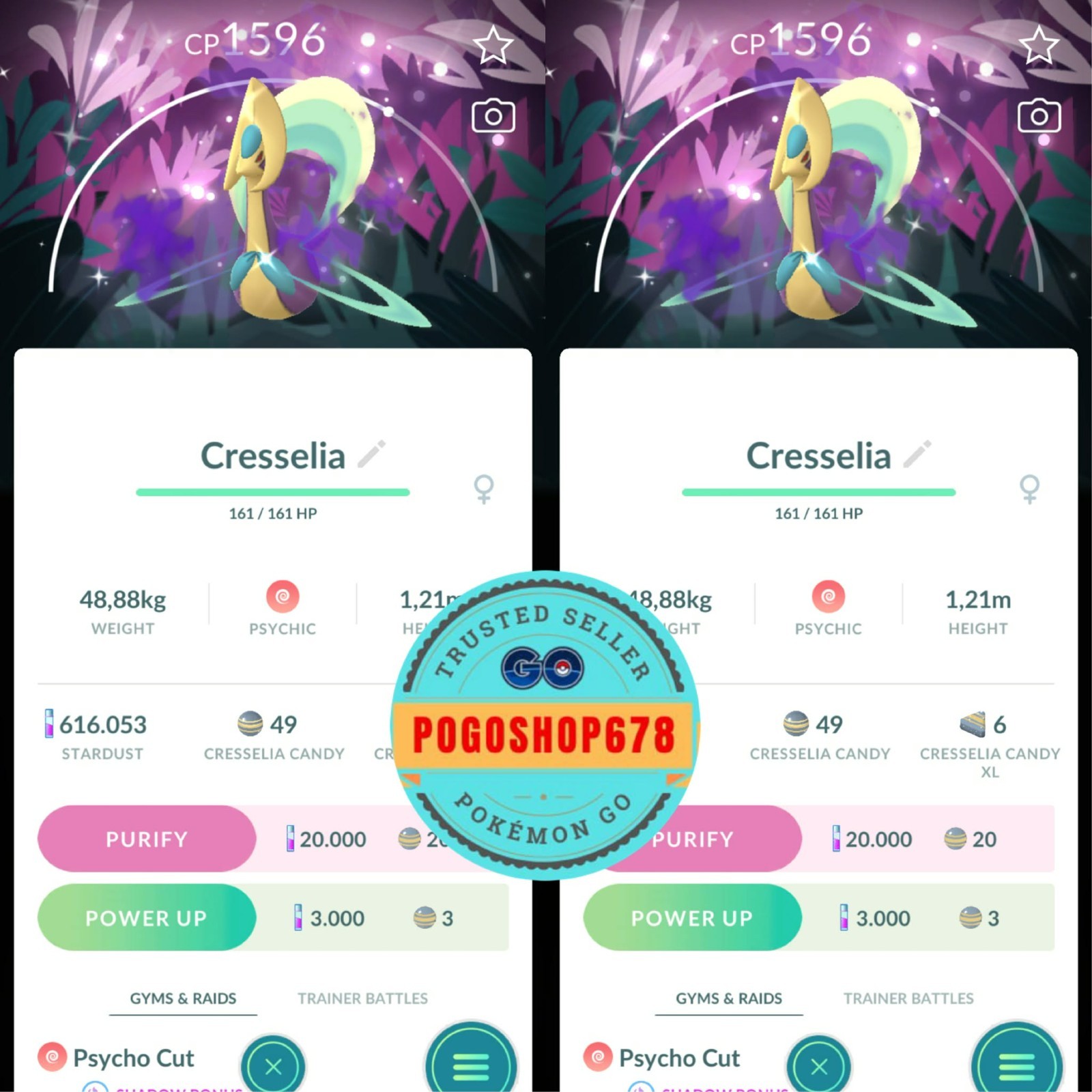 Pokémon PTC Go – Shiny Shadow Cresselia Special Background ✨ Mini 80k Stardusts