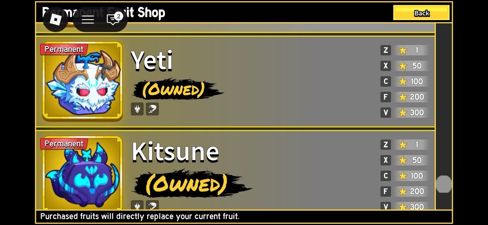 Blox Fruits Permanent Profile Showcase, High Level, Rare Swords, selling for 500