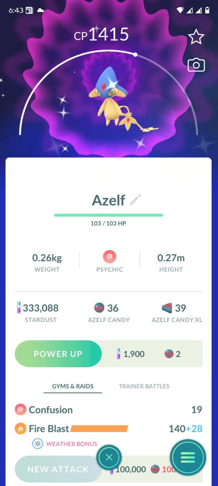Pokémon Shiny Azelf GO instant trade 20k stardust registered only