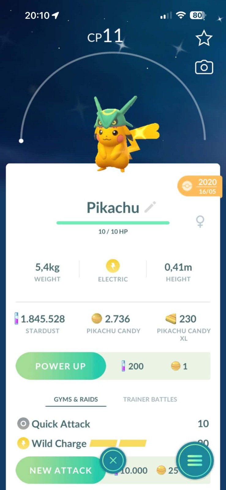Shiny Pikachu Rayquaza Hat✨Level 1✨TRADE✨Read description