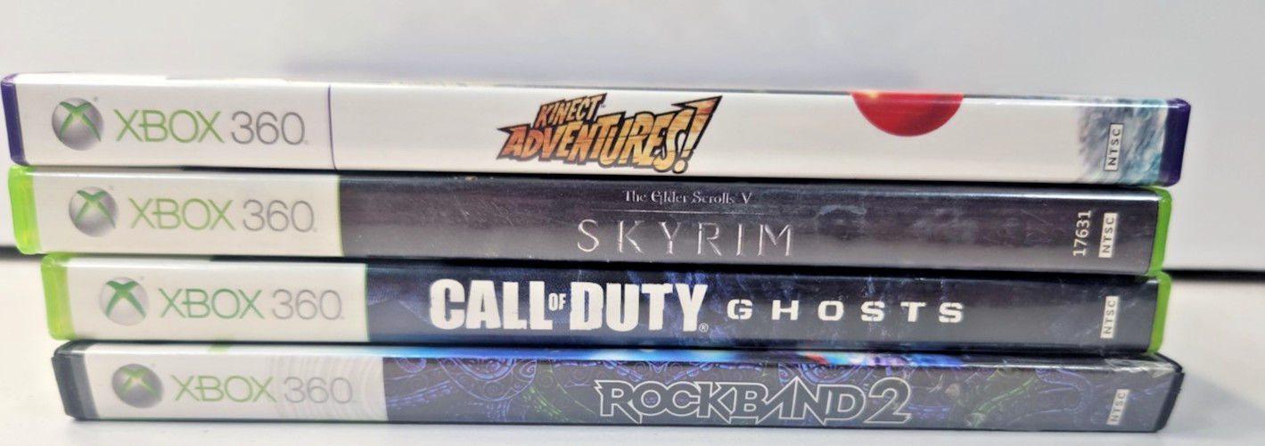 4 XBOX 360 GAMES CALL OF DUTY ROCK BAND SKYRIM KINECT ADVENTURES UNTESTED