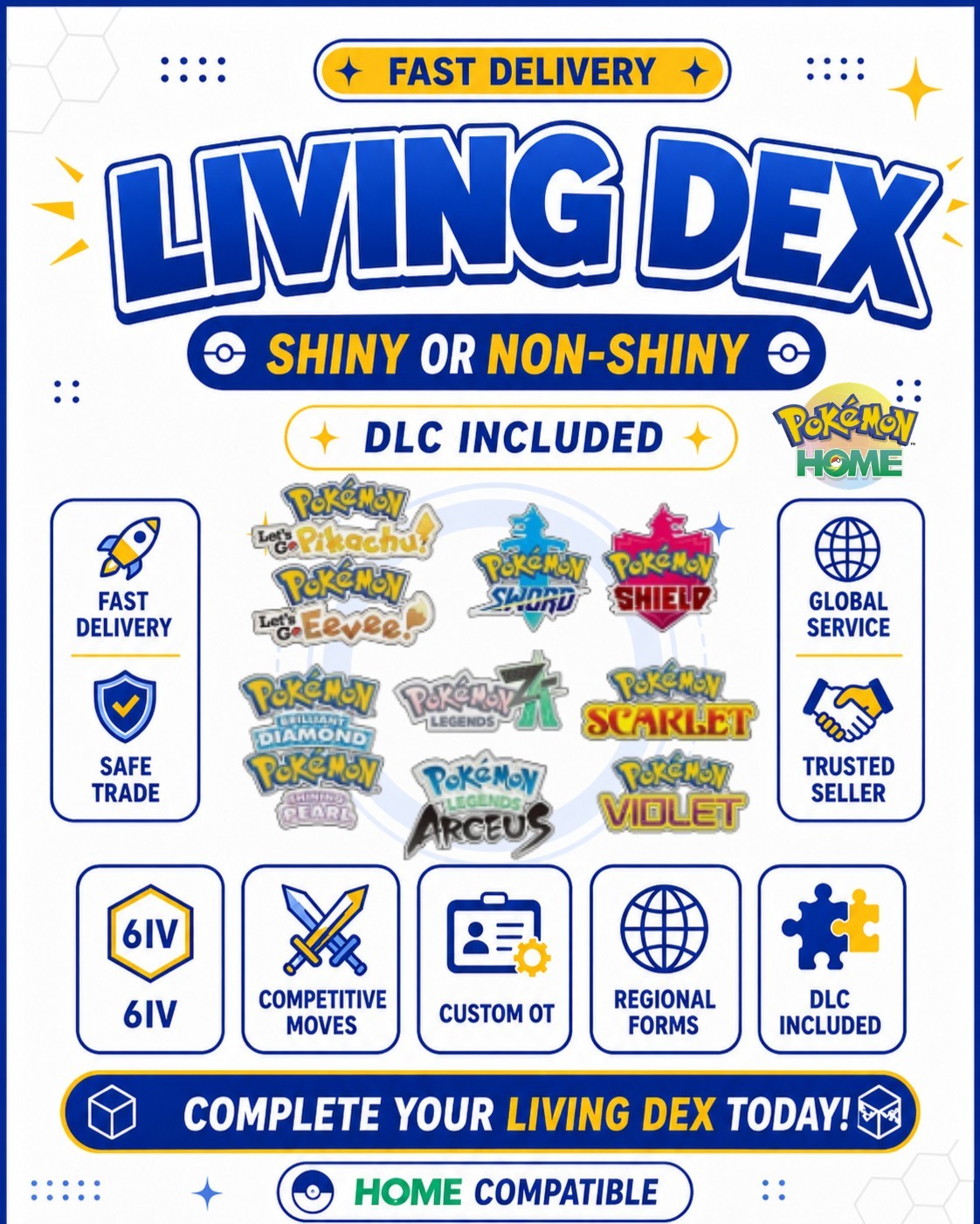 Pokemon HOME Full living dex | Shiny Non-Shiny | +1200 Pokemon
