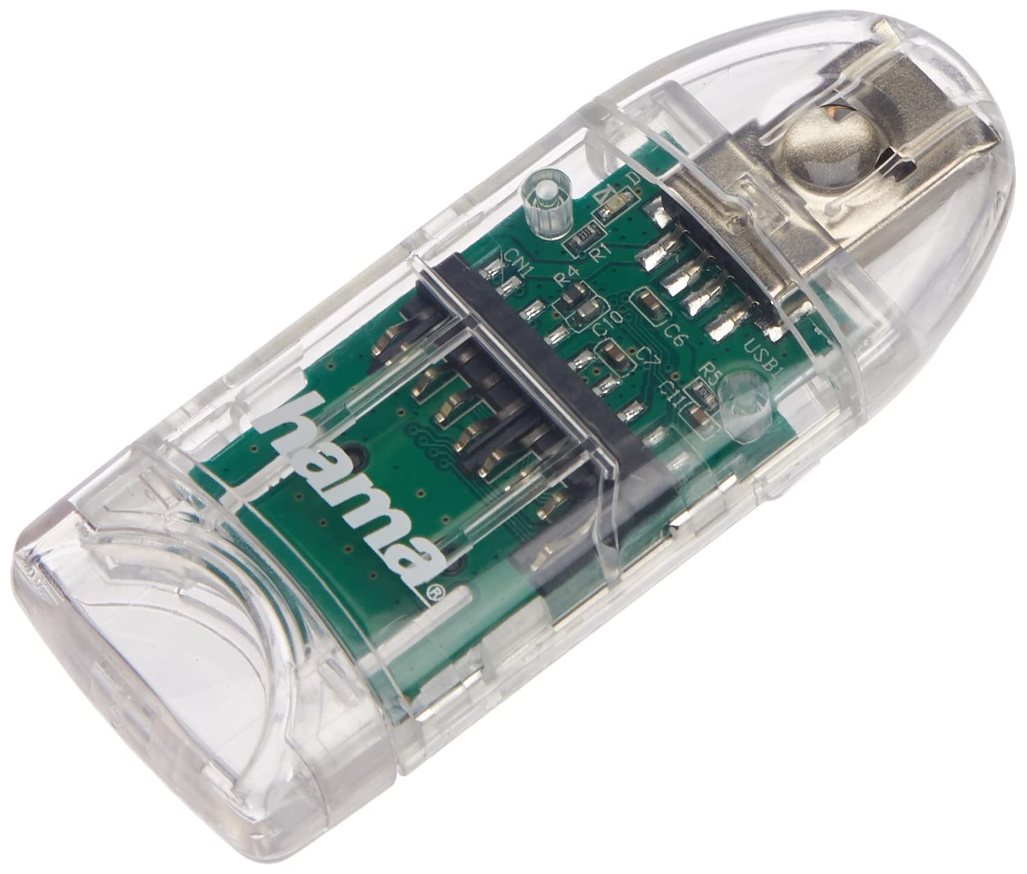 Hama 91092 8 in1 SD/MicroSD Card Reader with Direct USB 2.0 Connection, Transp