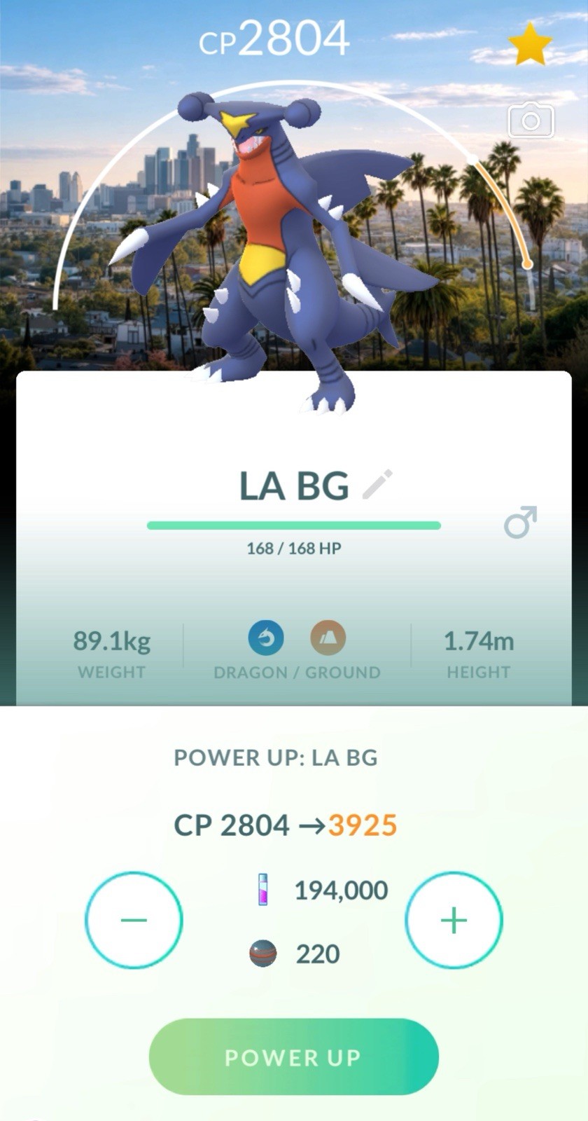 Pokemon✨Lv40✨Non Shiny Garchomp Los Angeles Background✨3 Moves✨TRA-DE✨Go✨
