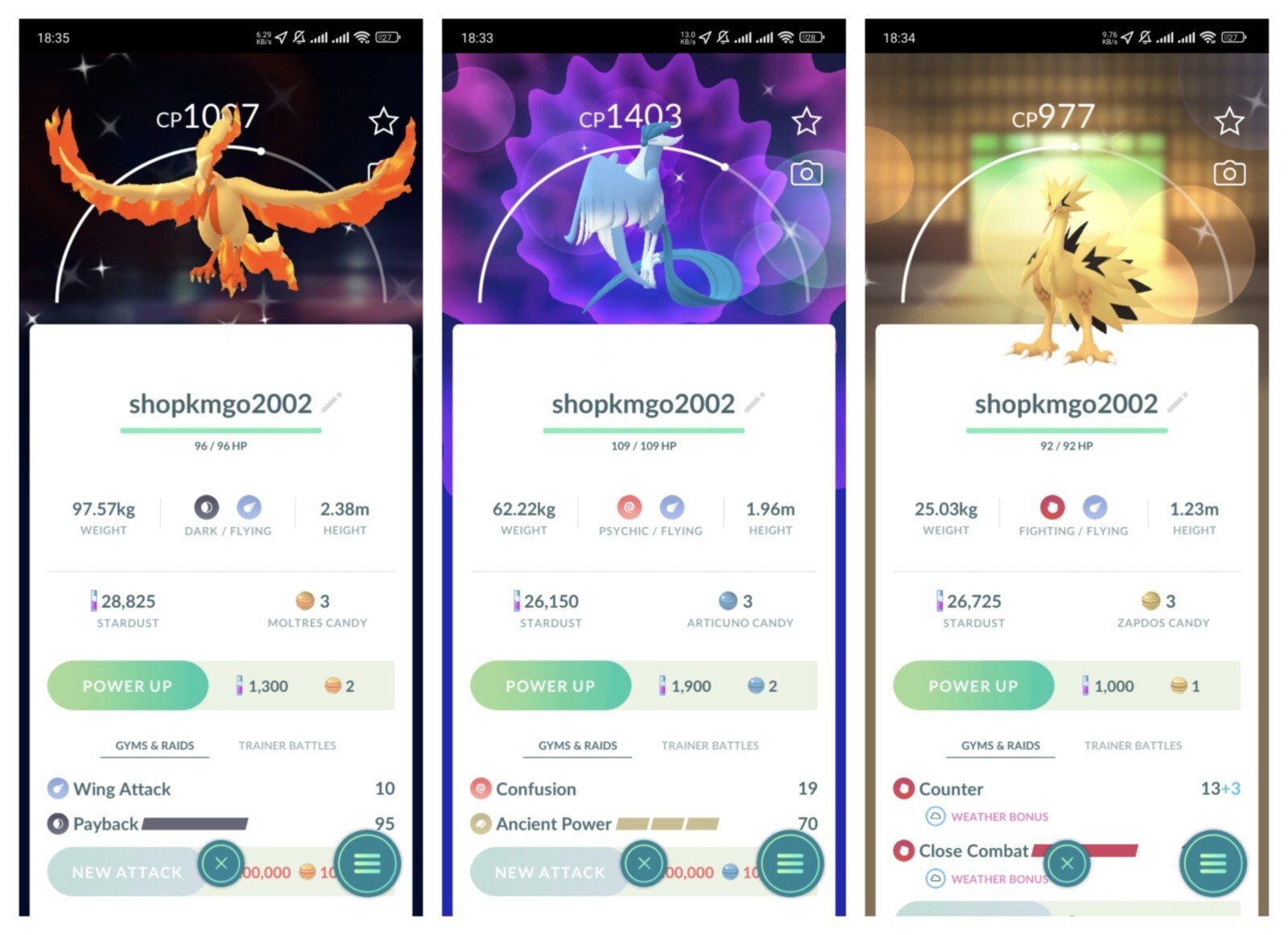 Combo Shiny Galarian Moltres + Articuno + Zapdos – 30 days