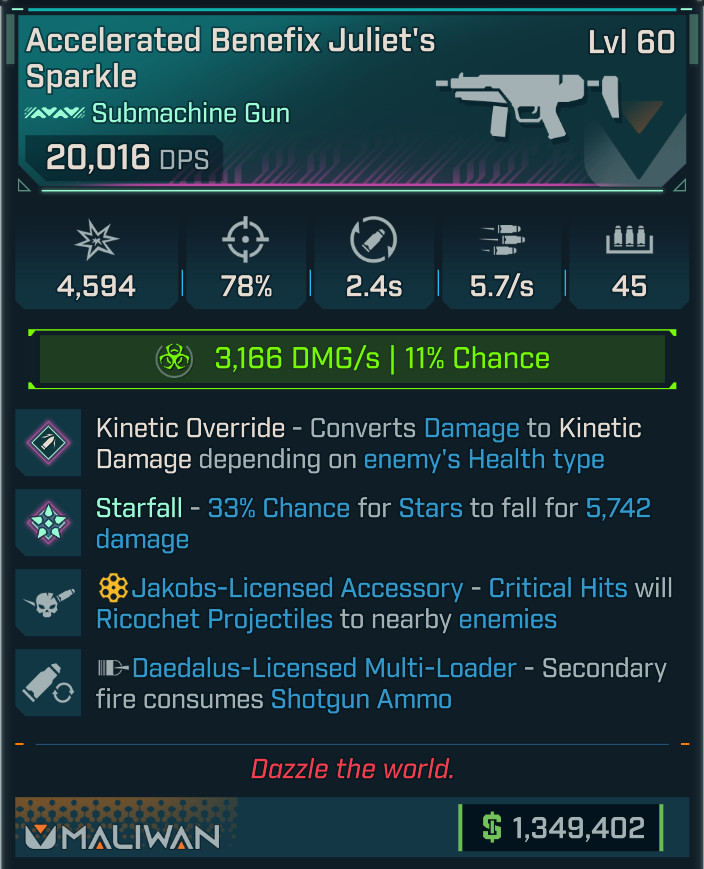 Borderlands 4⭐CORROSIVE JULIET’S SPARKLE SMG⭐KINETIC OR⭐JAKOBS⭐SHOTGUN AMMO
