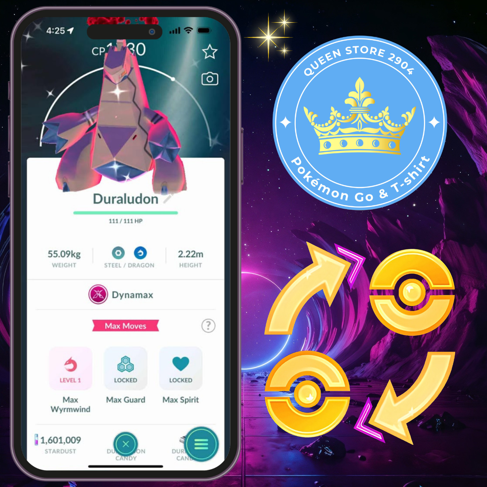Pokémon PTC—TRADE—GO —Shiny Dynamax Duraludon—Registered or Unregistered—Digital
