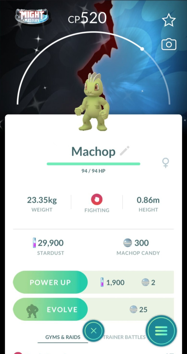 ✨Shiny Machop Background Might & Mastery – PTC – 20kStardust