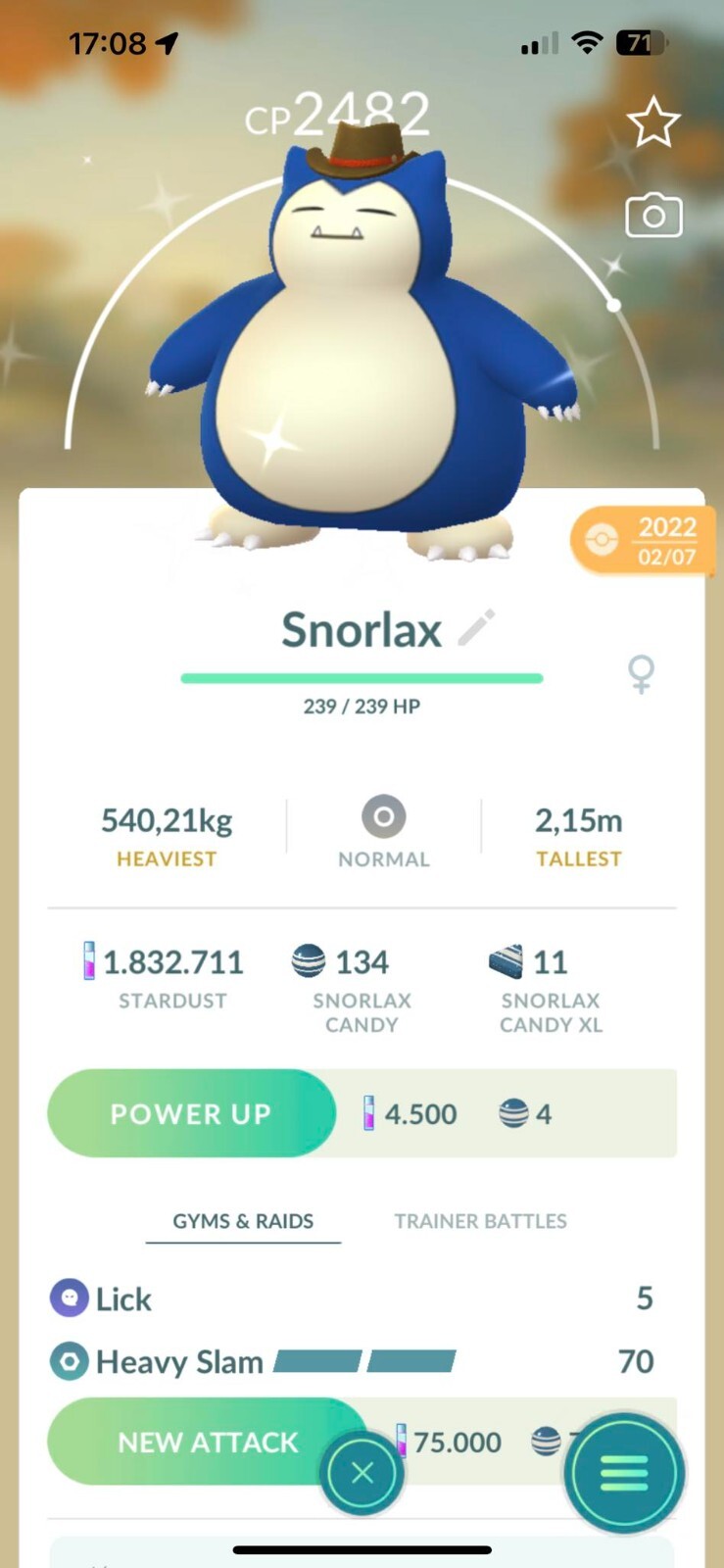 Shiny Snorlax wearing a Cowboy hat – Trade 1 million stardust