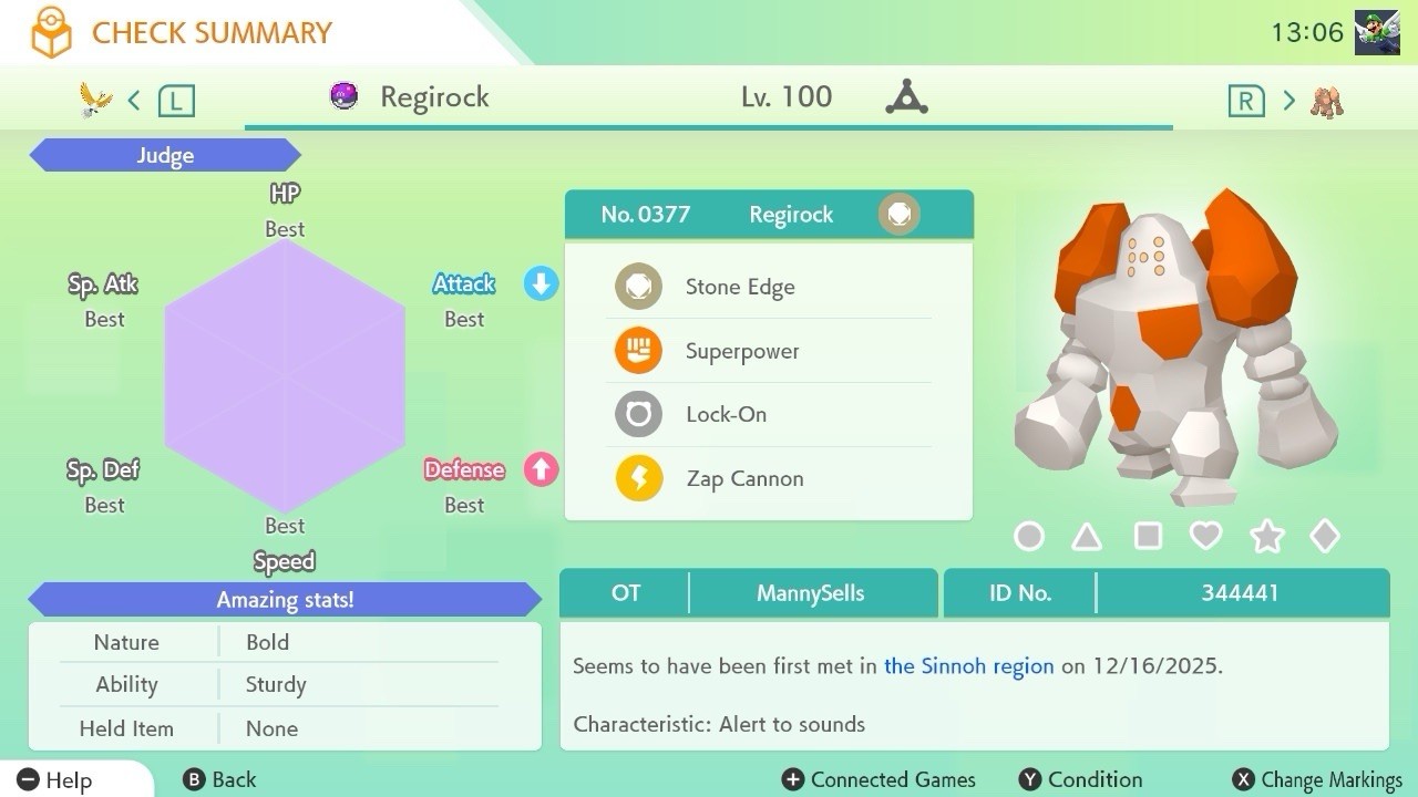 BDSP Caught Legendaries Shiny/Non Shiny, 6IV, Level 100, EVs 6HP 252ATK 252SPE