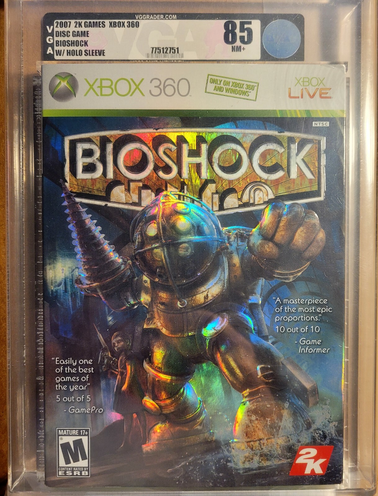 Bioshock 1 w/ HOLO SLEEVE XBOX 360 VGA 85 NM+ Black Label NEW SEALED US 1st