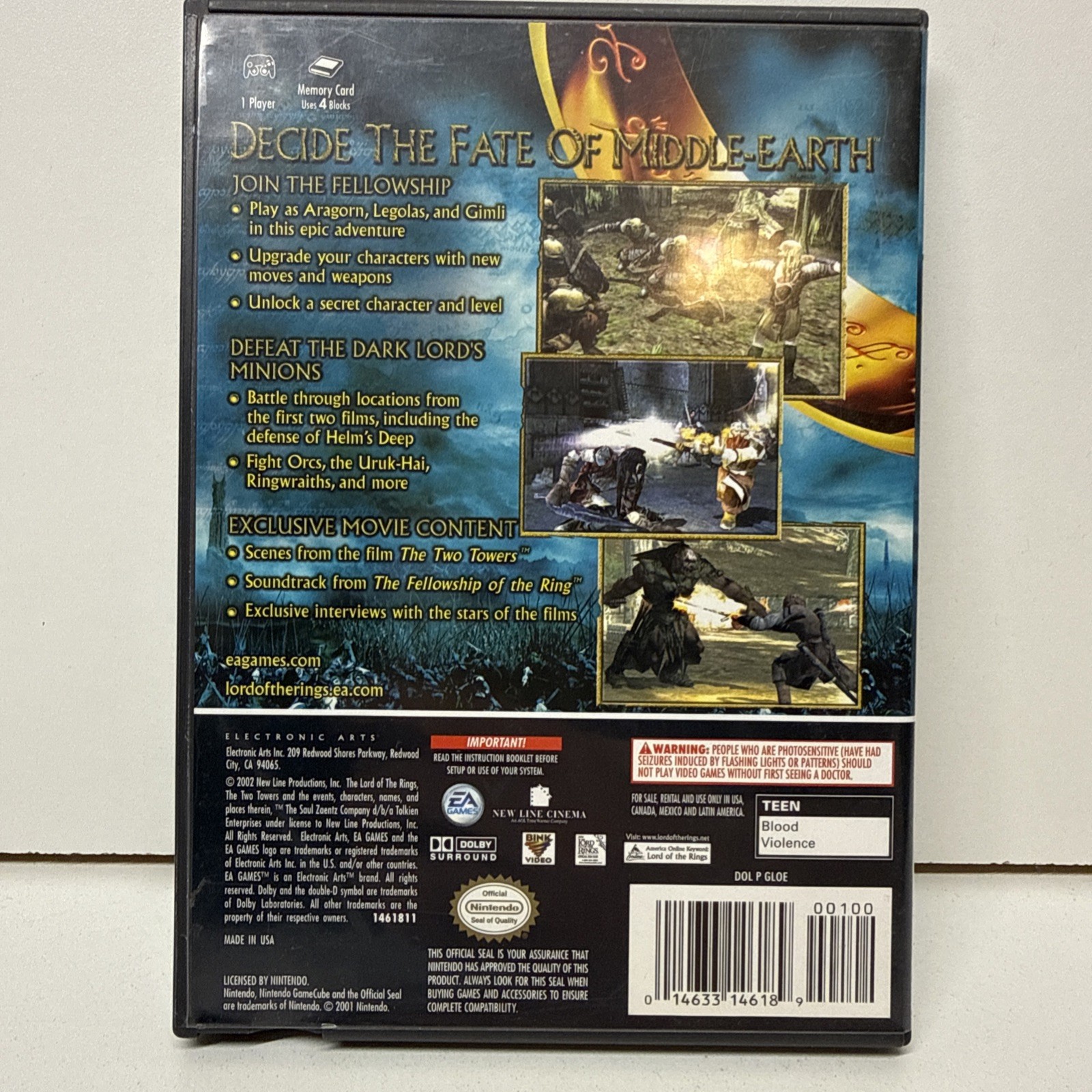 Lord of the Rings The Two Towers Nintendo GameCube 2002 CIB Black Label