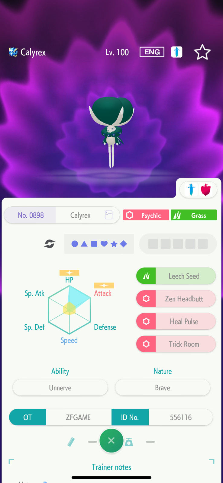 ✨5IV 0SPE Normal Calyrex ATK + EVS🚀 POKEMON HOME✨Champions✨Online delivery⚡