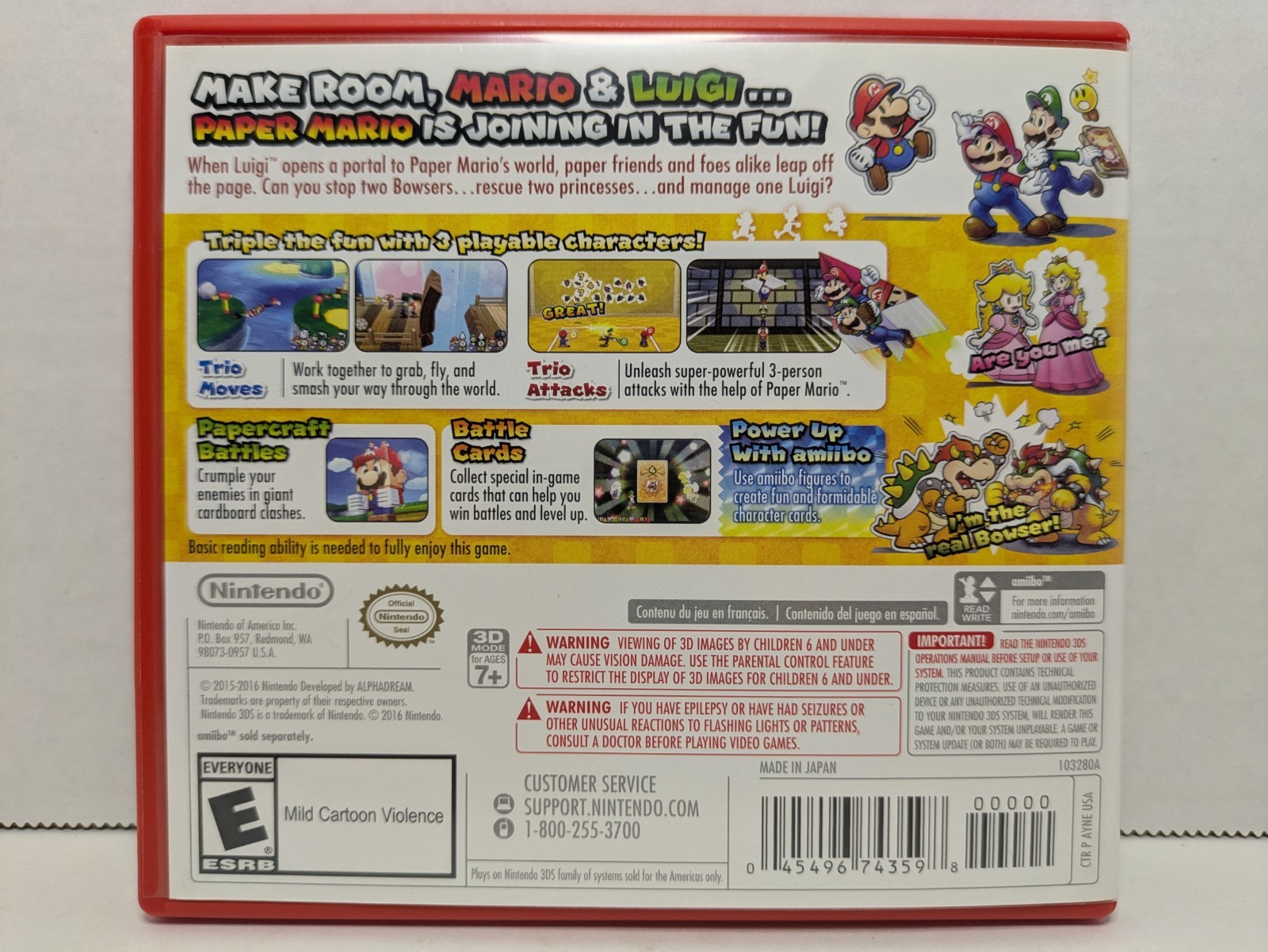 Mario & Luigi: Paper Jam (Nintendo 3DS, 2016) *SEE PHOTOS* Authentic Tested