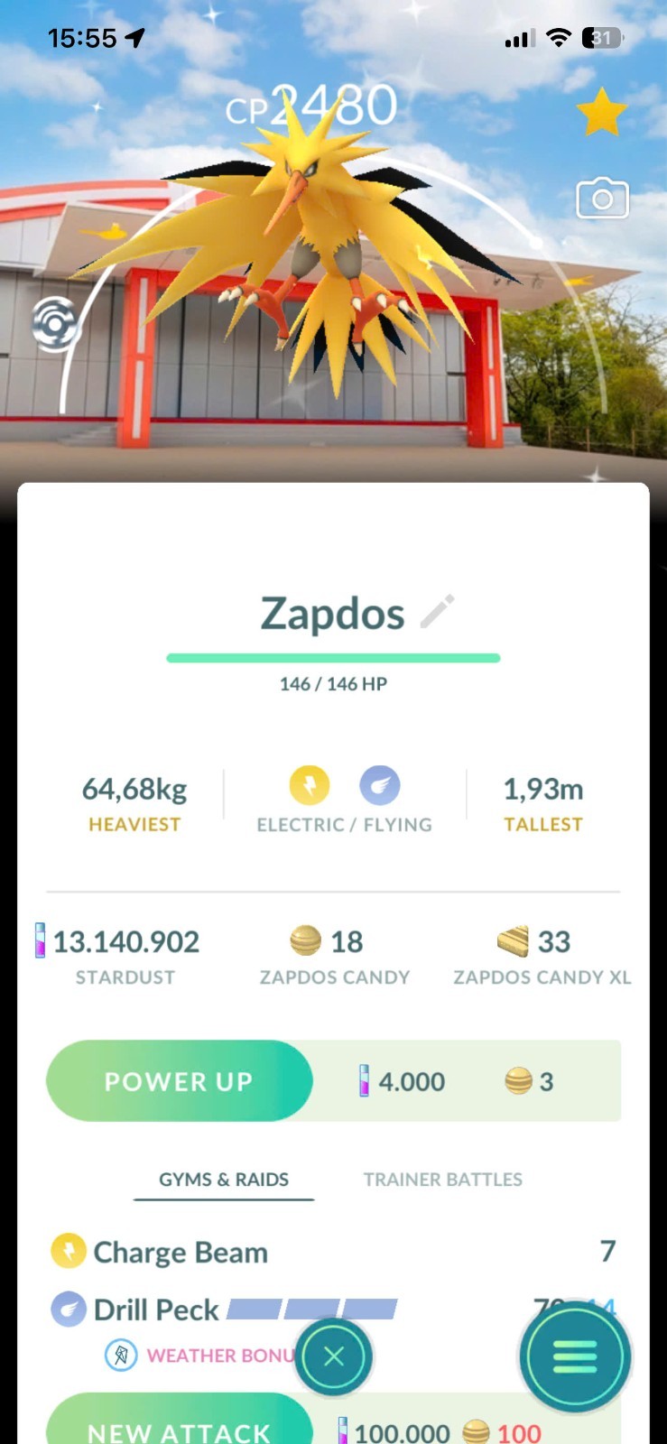 PoGo✨ Shiny Zapdos PokéPark KANTO Background ✨PTC or Trade 20k-80k Stardust