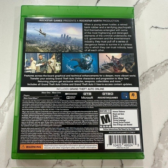 Rockstar Grand Theft Auto V GTA 5 Xbox One Video Game Action Adventure M Rated