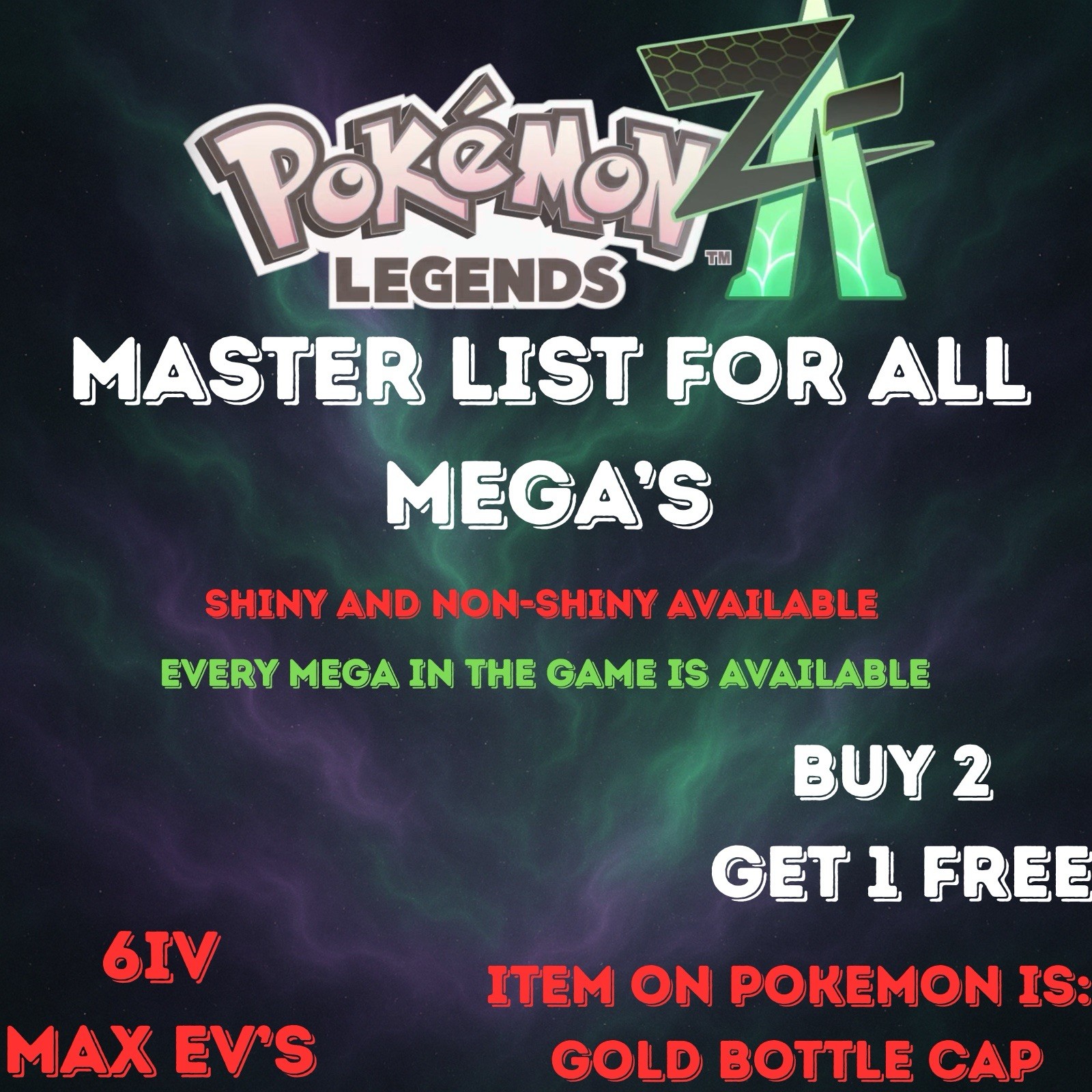Pokemon Legends ZA | ALL MEGA POKEMON | 6IV | Shiny | 50 Or 100 LVL | MAX EVS
