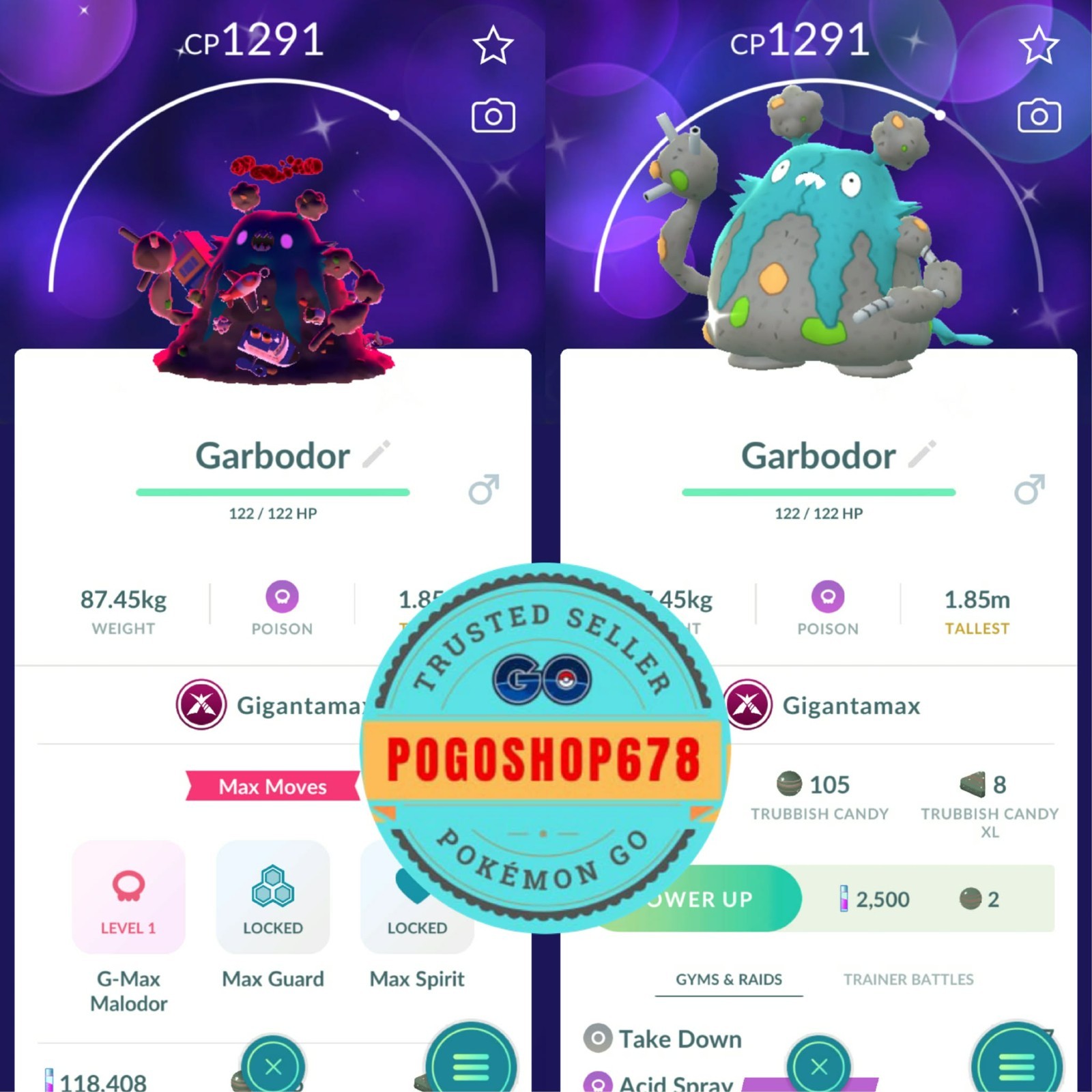 Pokémon PTC Go – Shiny Gigantamax Garbodor ✨ Mini 80k Stardusts