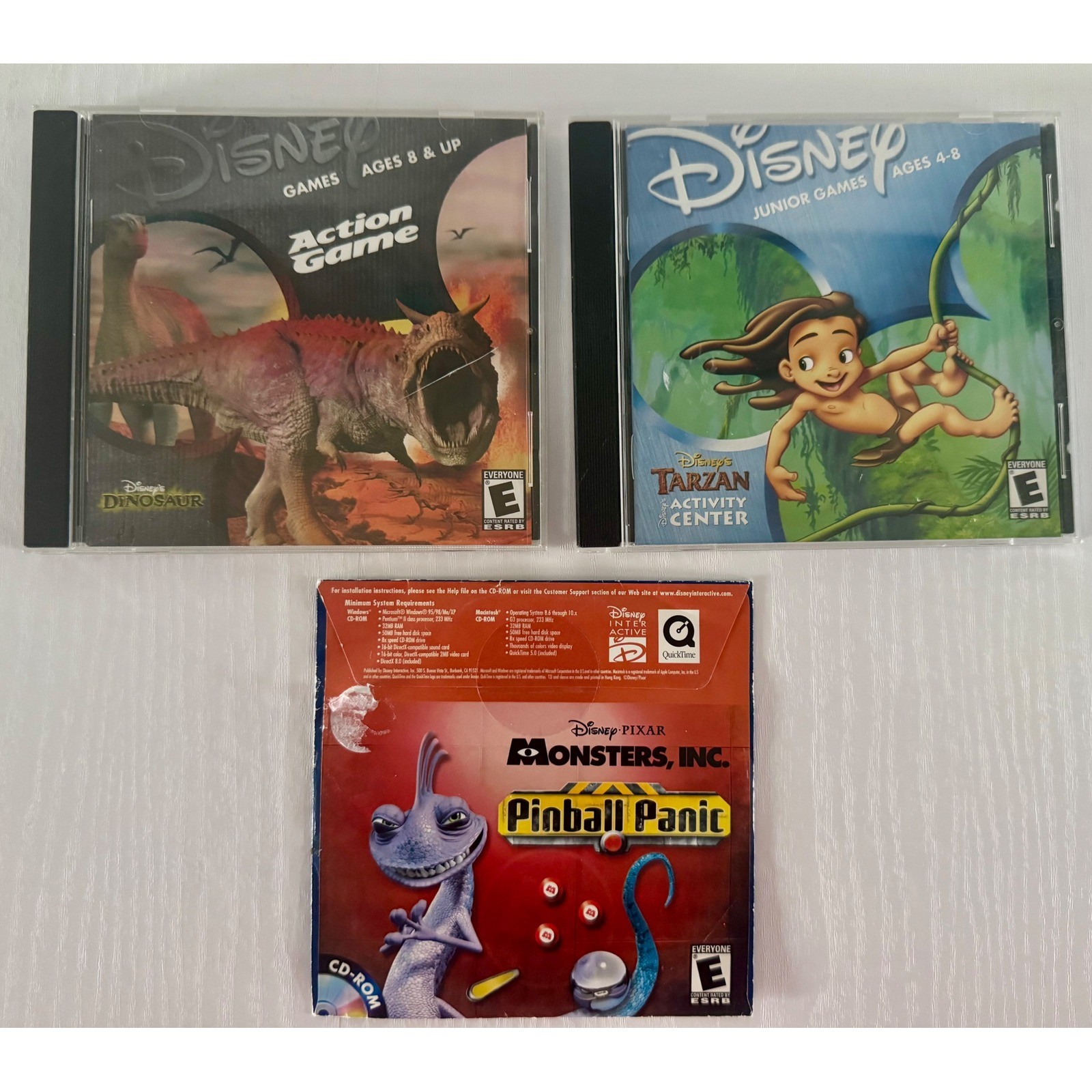 Disney Interactive PC CD ROM Games ~ Tarzan Dinosaur Monsters Inc Pinball Panic