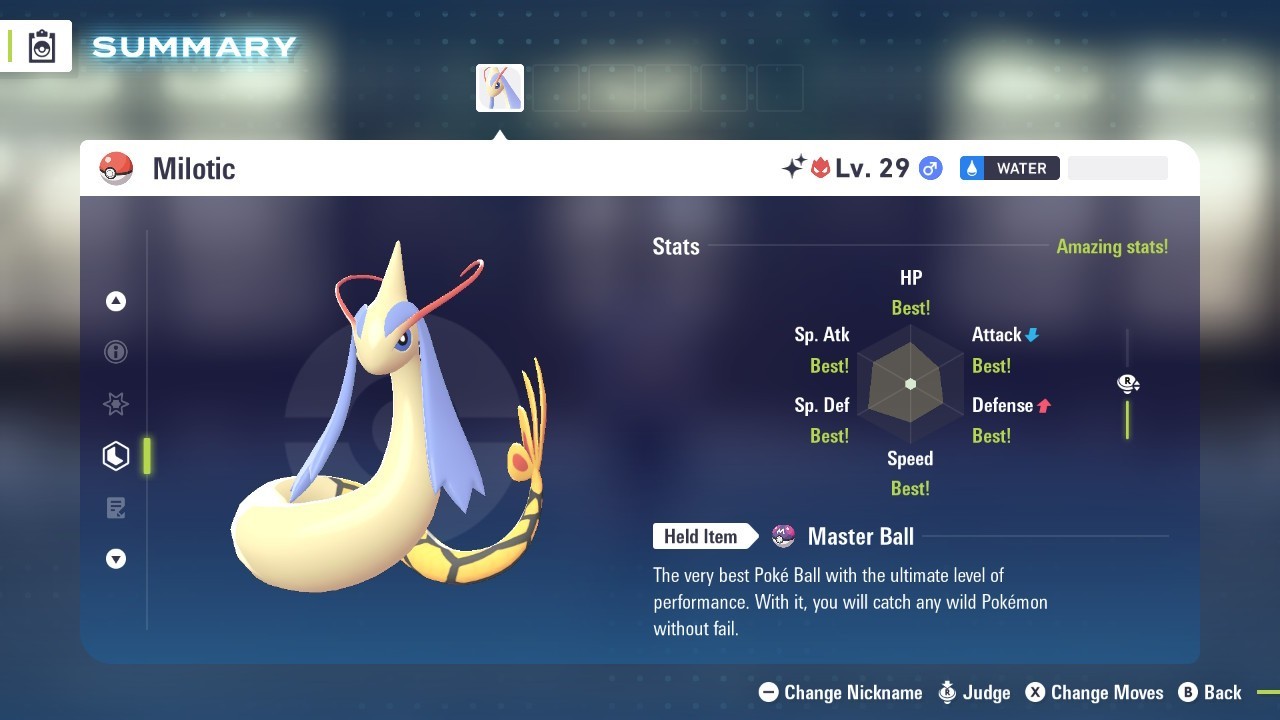 Shiny Alpha Milotic Lv. 29 Max 6IV Pokémon Legends Z-A Feebas Evolve Pokemon ZA