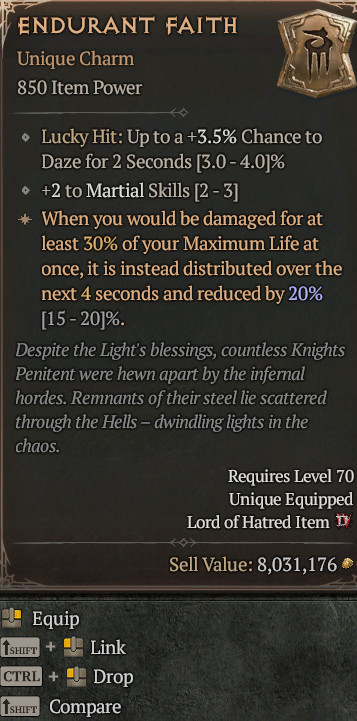 Unique Charm Endurant Faith 2 To Martial Skills Diablo 4 Season 14 S14