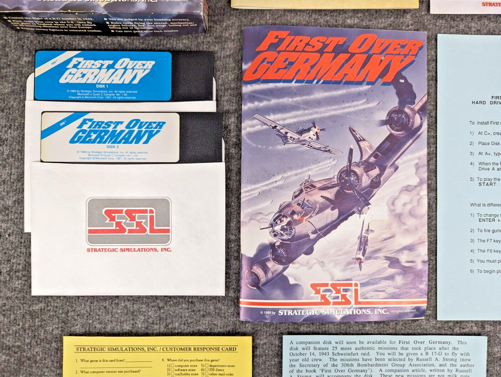 First Over Germany IBM PC 5 1/4 Disk 306th Bomb Group Simulator PC Game 1988 EUC