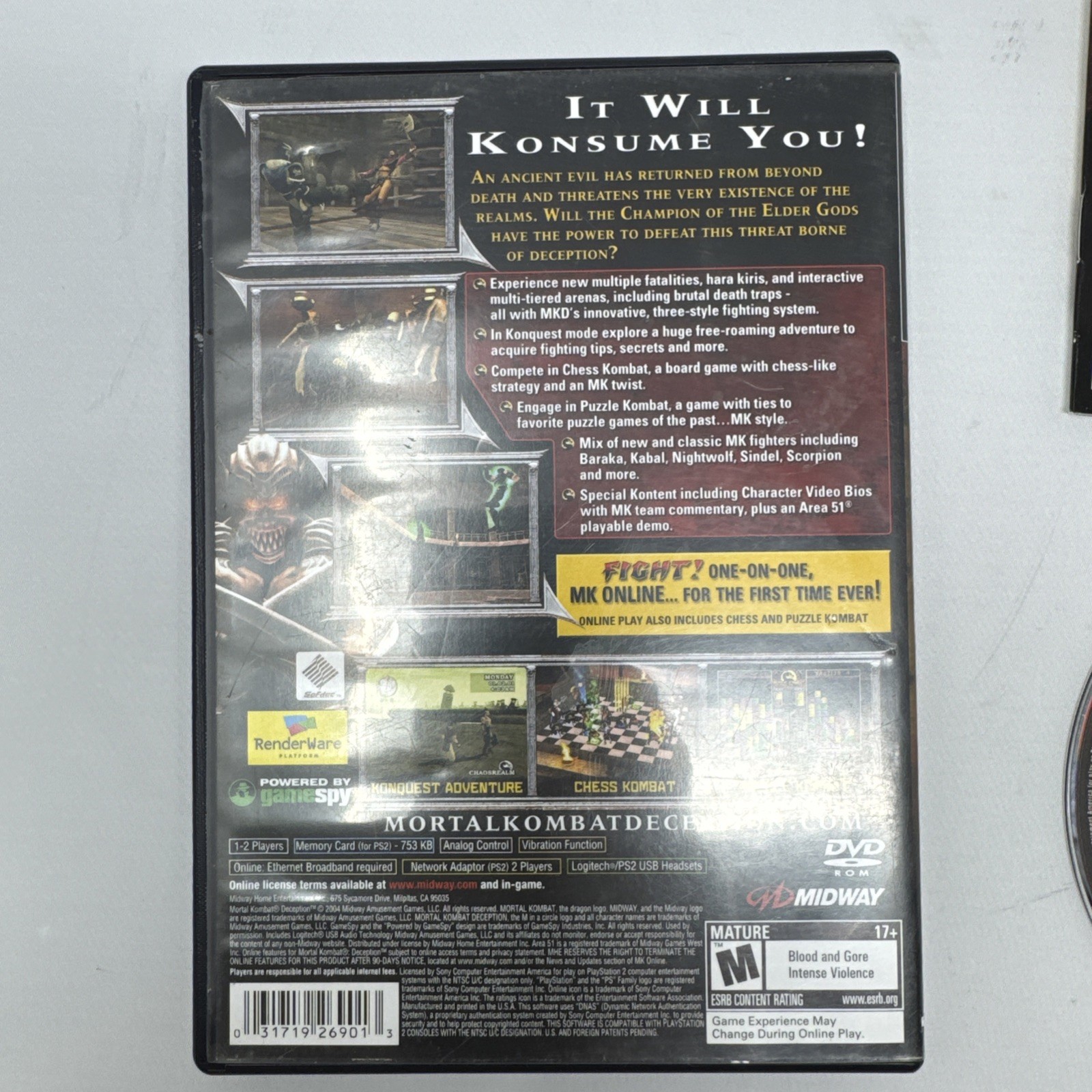 Mortal Kombat Deception (PlayStation 2 PS2) Complete W/Registration – Tested