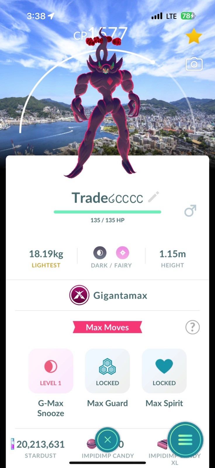 Pokémon Go NON Shiny Grimmsnarl Wild Area Nagasaki Background – READ DESCRIPTION