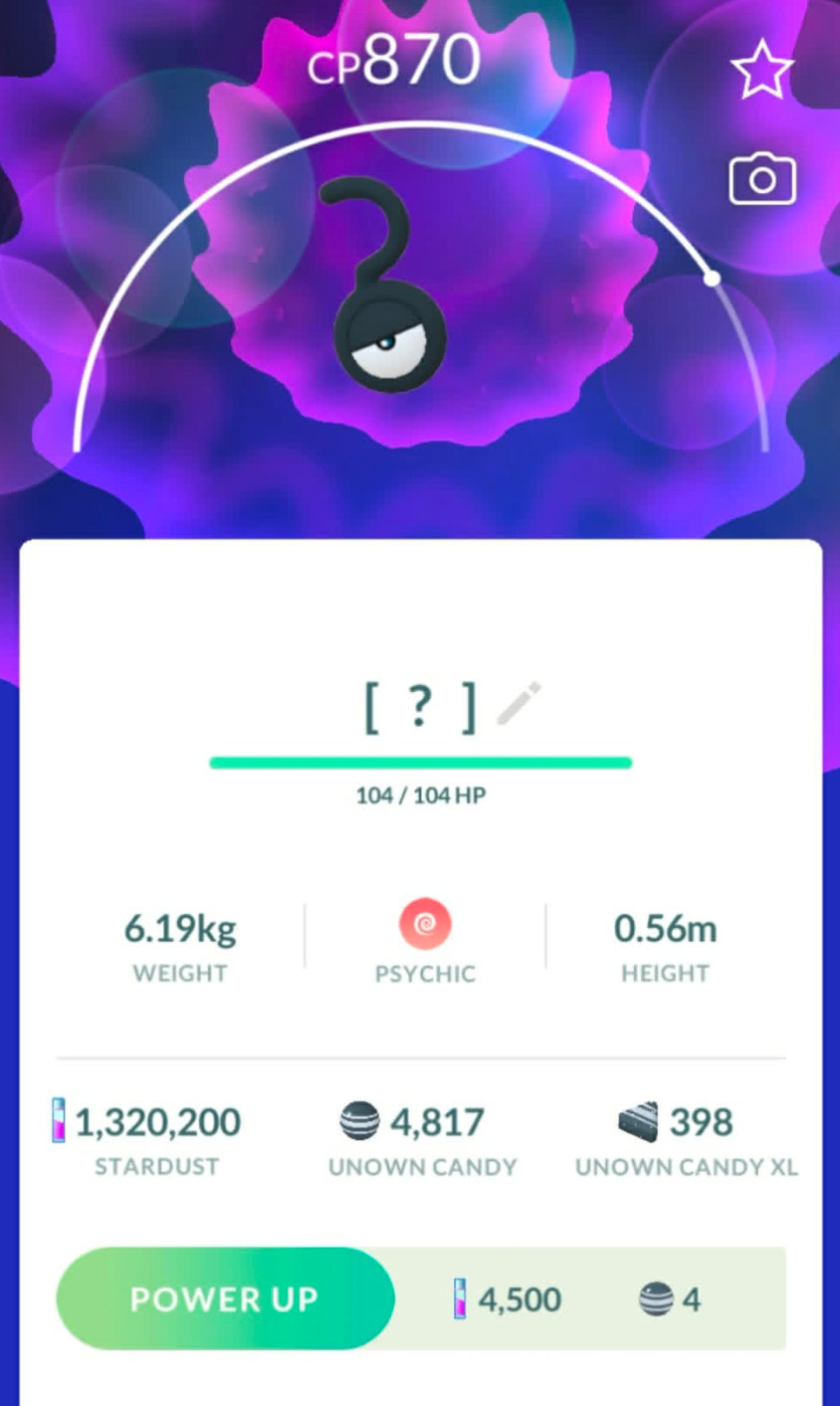 Pokemon GO UNOWN QUESTION MARK. NON SHINY