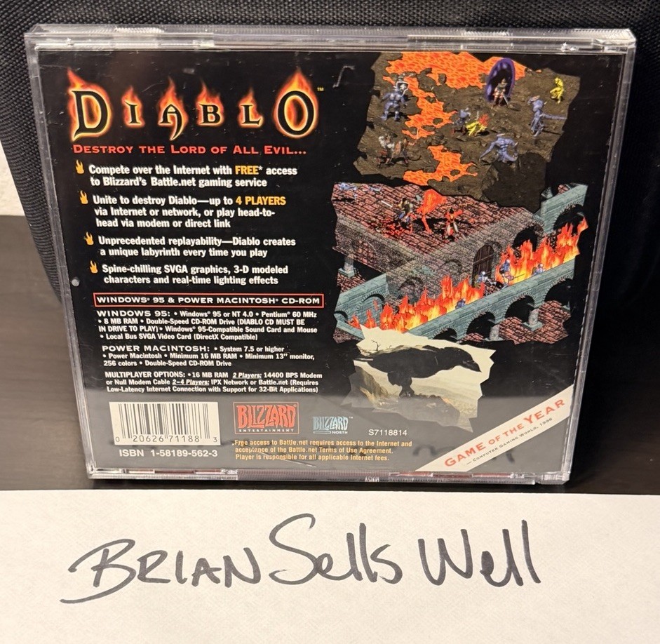 Diablo PC CD-ROM 1996 Blizzard Entertainment Complete Case Original Battle.net