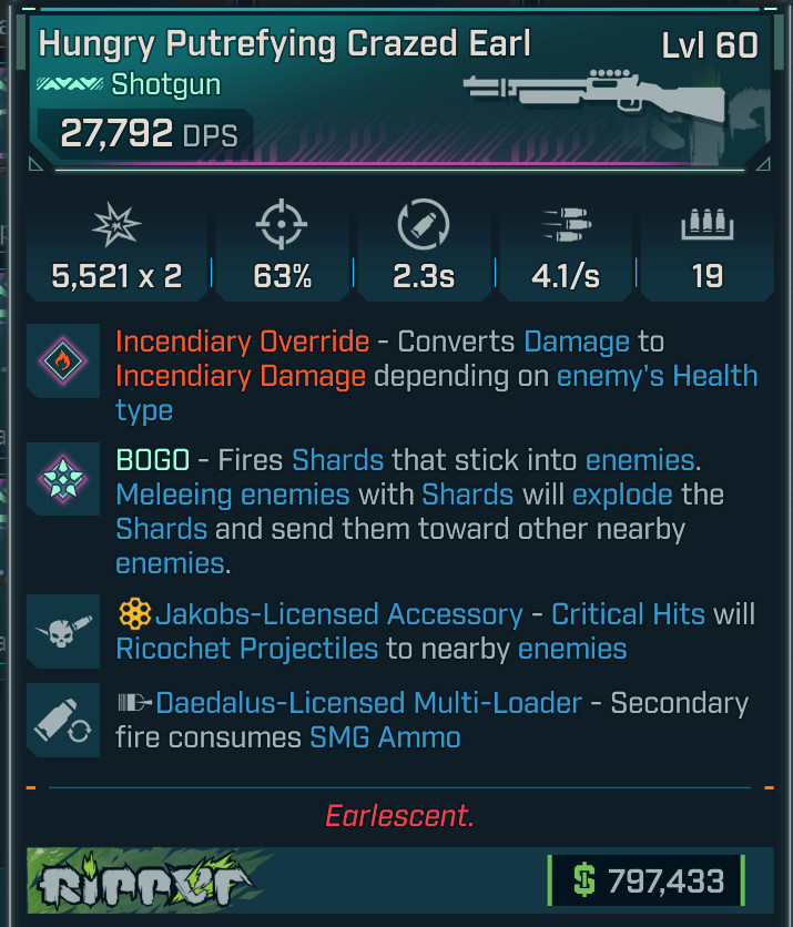 Borderlands 4⭐SET OF 5⭐ PEARLESCENT CRAZED EARL SHOTGUN⭐ALL 5 ITEMS
