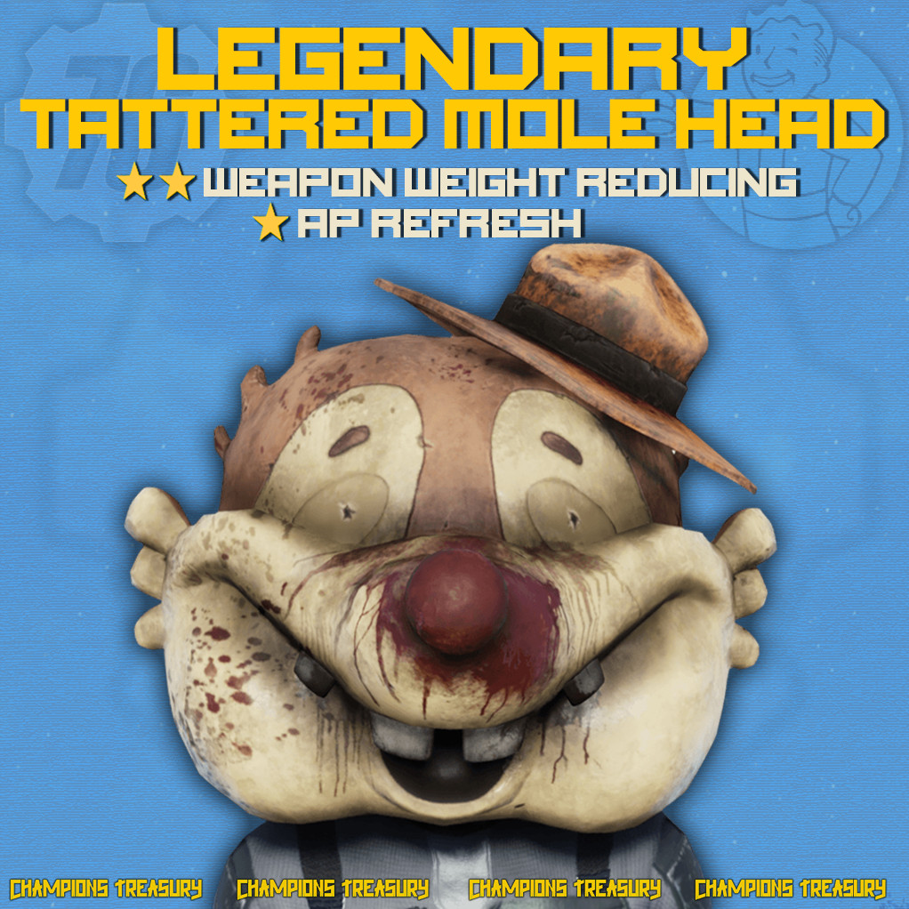 FALLOUT 76 PC ⭐⭐ LEGENDARY TATTERED MOLE HEAD ARMS-KEEPER’S +POWERED CHEAPEST