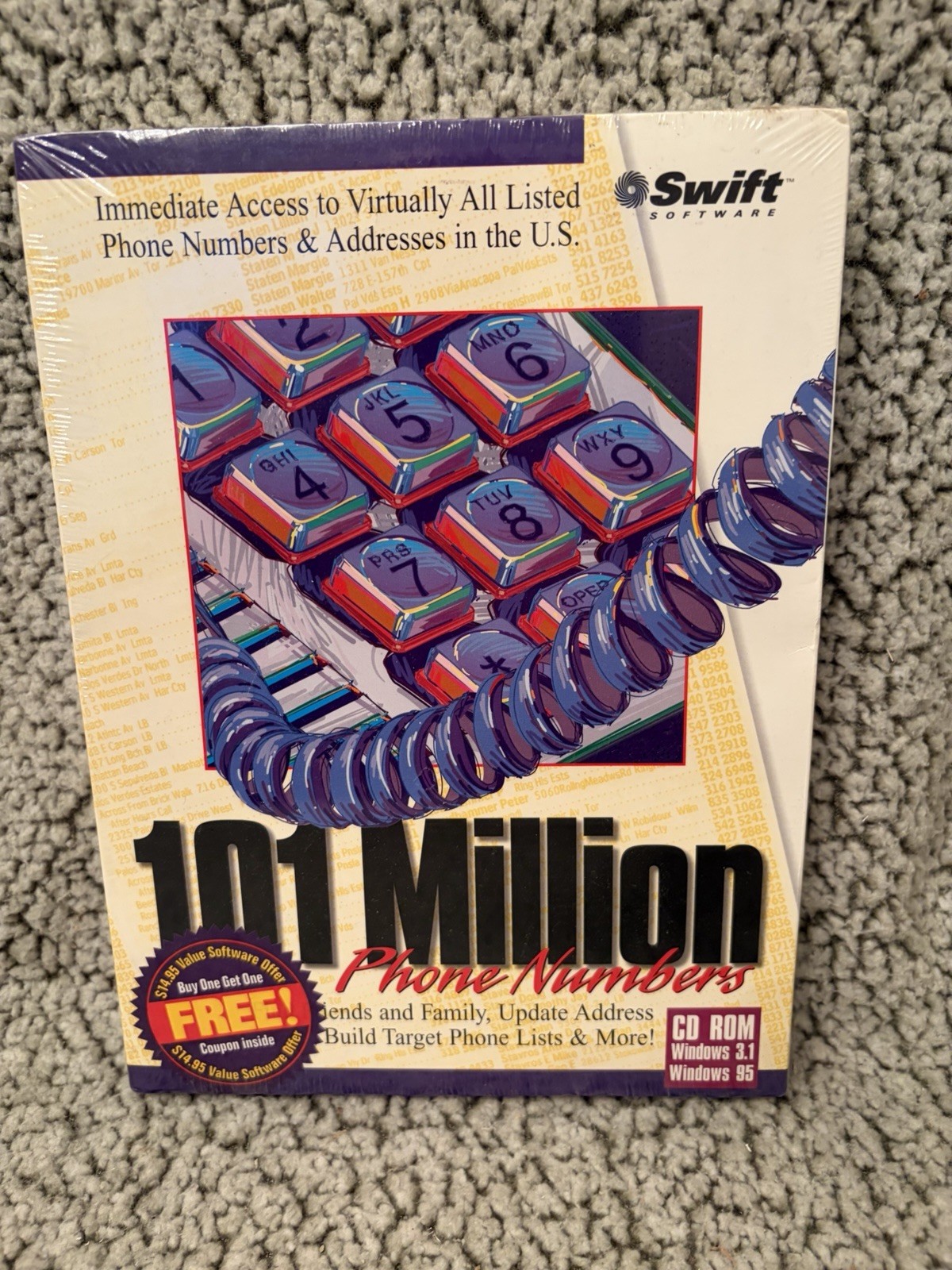 101 Million Phone Numbers PC CD Rom Windows 3.1 Windows 95 Swift Software