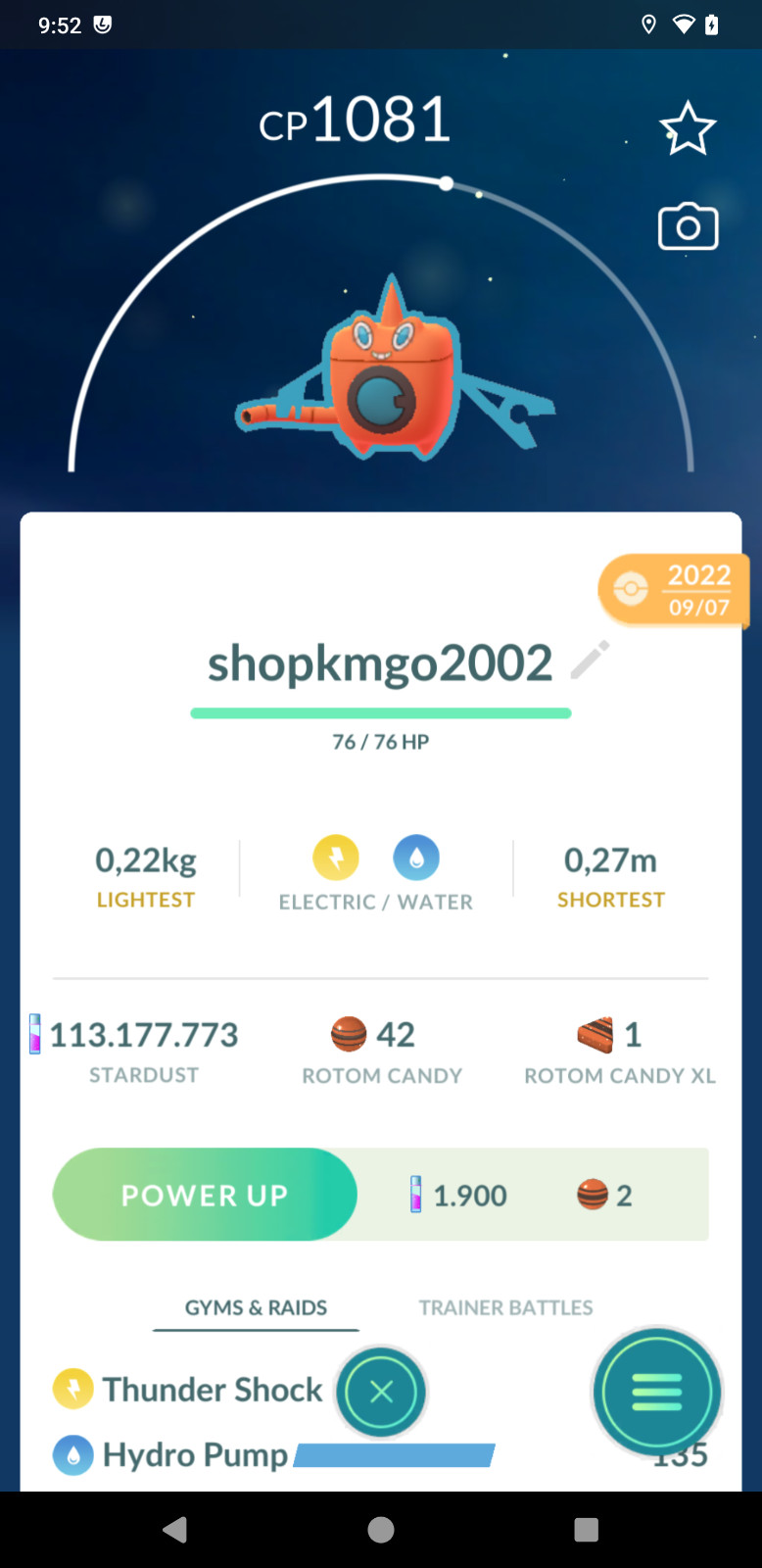Pokémon Non Shiny Rotom -Registered 20k Star-d