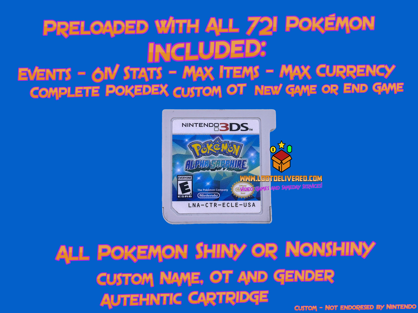 Pokemon Alpha Sapphire Version Enhanced! Loaded With All 721 + 6iv Nintendo 3ds